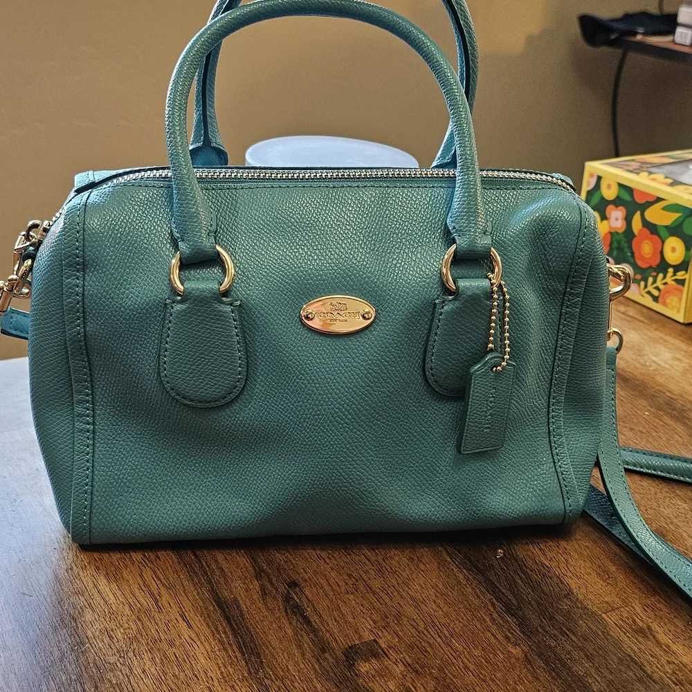 Coach Teal Leather Satchel - Picture 1 of 4